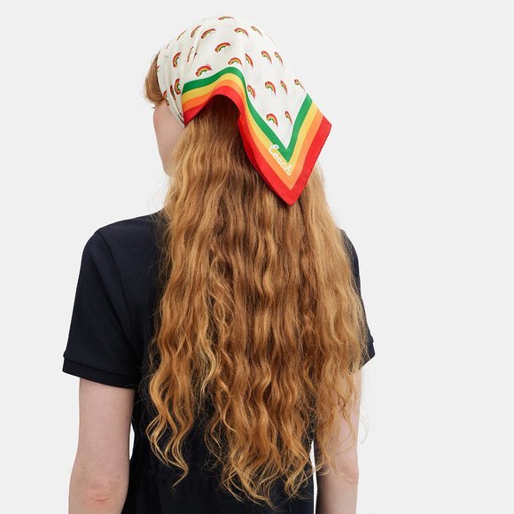 🌈 Coach Rainbow Print Silk Bandana - Picture 1 of 4